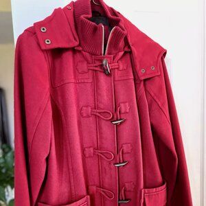 Collection by Gallery Detachable Hooded Jacket with Zipper Knit Neck Red